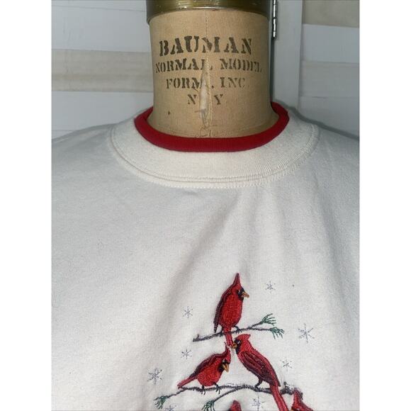 Vintage 90s M&C Sportwear OffWhite Christmas Cardinal Sweatshirt Women’s X-Large - Picture 3 of 9